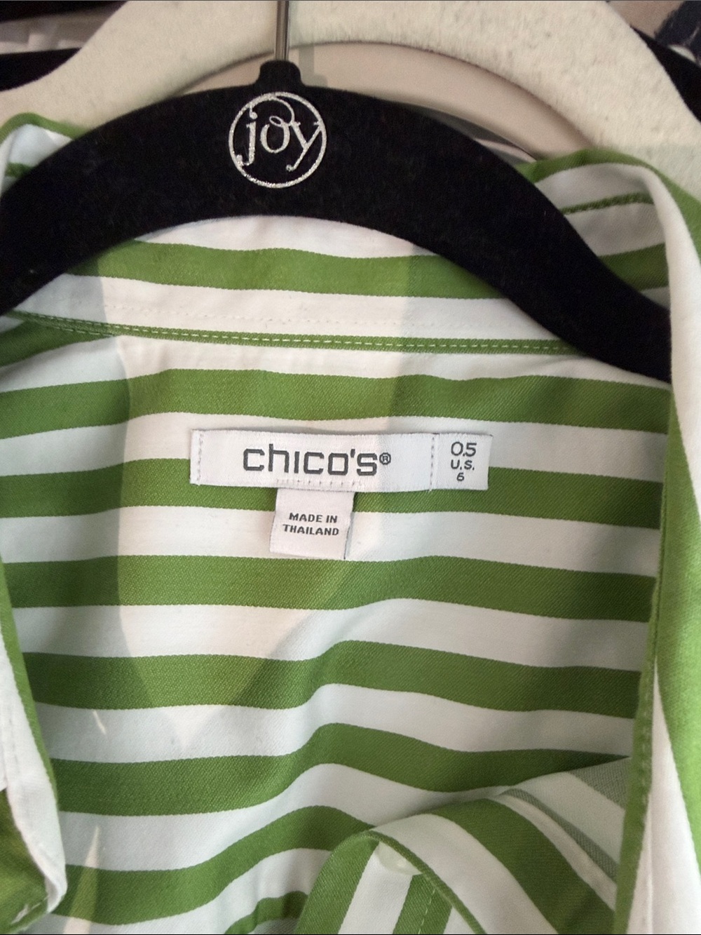 Chico's Green and White Striped No Iron Button Up